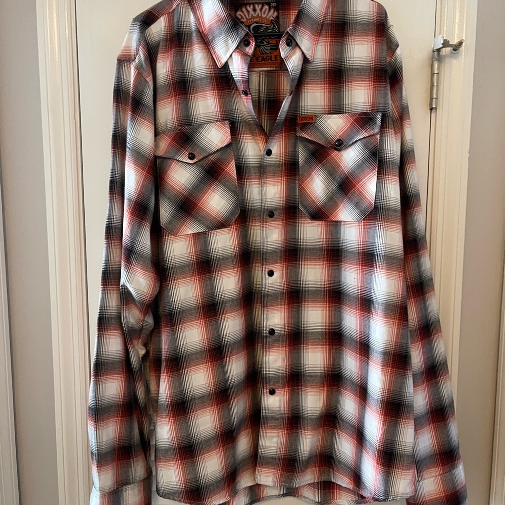DIXXON Men's Plaid Shirt in Red, Black, and White